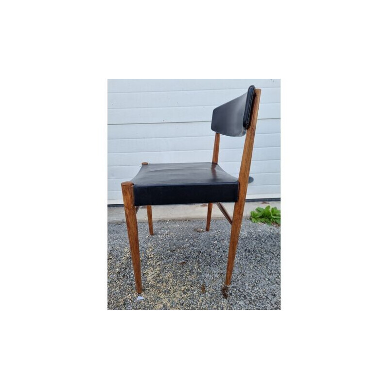 Paar Scandinavische vintage stoelen in zwart skai en hout, 1960