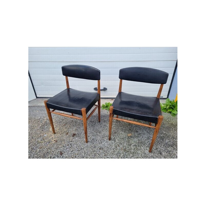 Pair of Scandinavian vintage chairs in black skai and wood, 1960