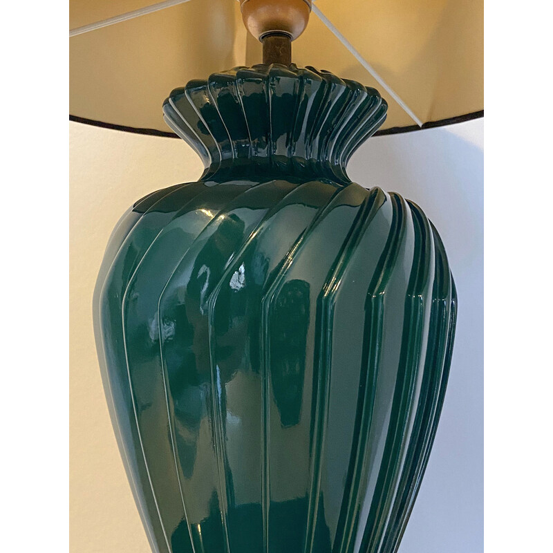 Vintage green lacquered porcelain table lamp, Italy 1970s