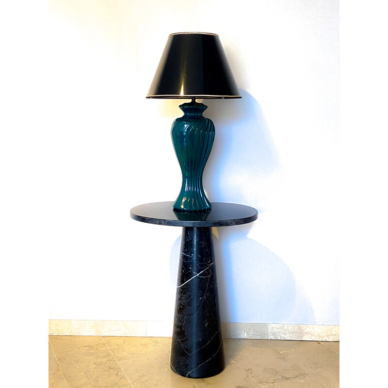 Vintage green lacquered porcelain table lamp, Italy 1970s