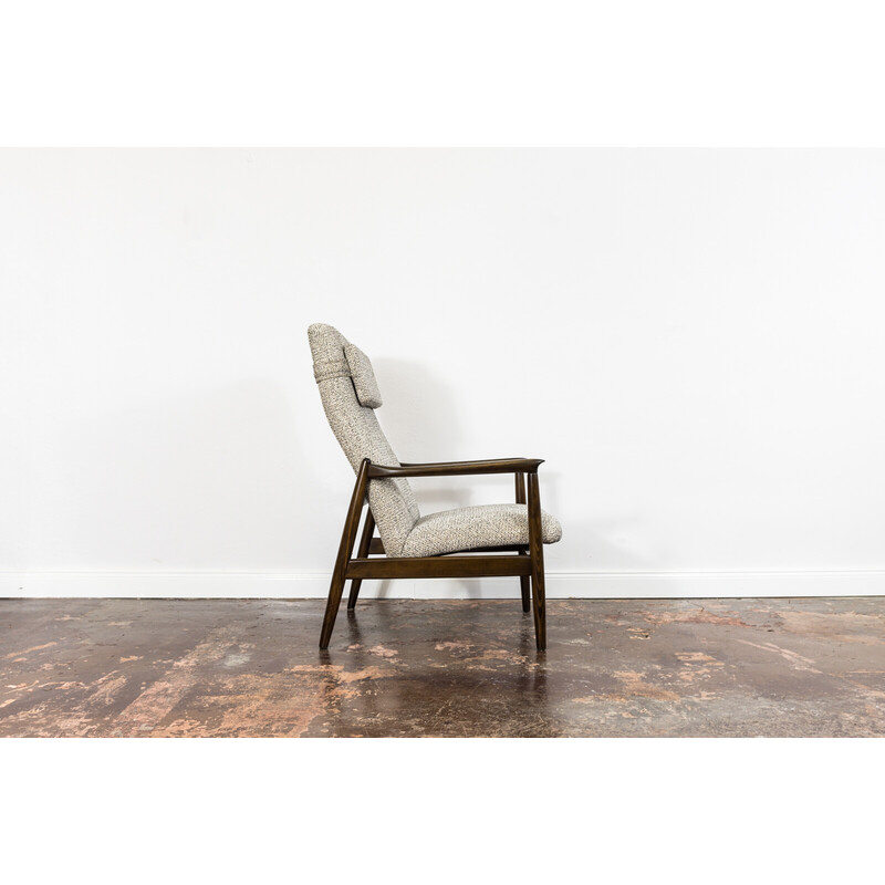 Vintage Gfm 64 high back armchair with ottoman by Edmund Homa, Poland 1960s