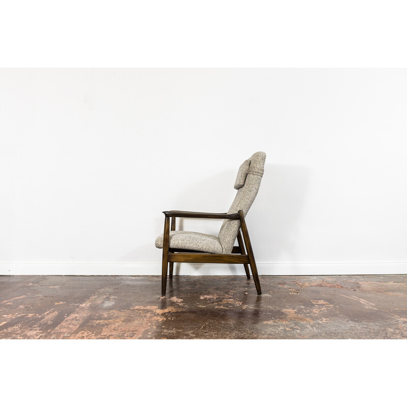 Vintage Gfm 64 high back armchair with ottoman by Edmund Homa, Poland 1960s