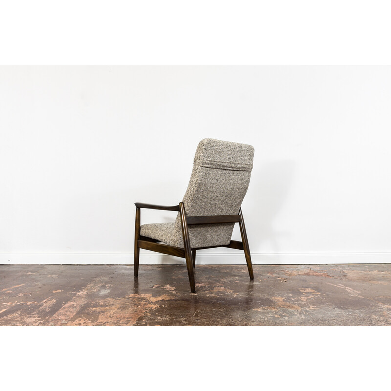 Vintage Gfm 64 high back armchair with ottoman by Edmund Homa, Poland 1960s