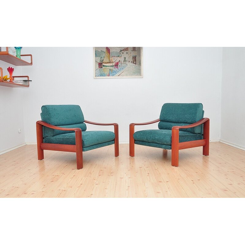 Pair of vintage Scandinavian armchairs made of solid teak, 1970s