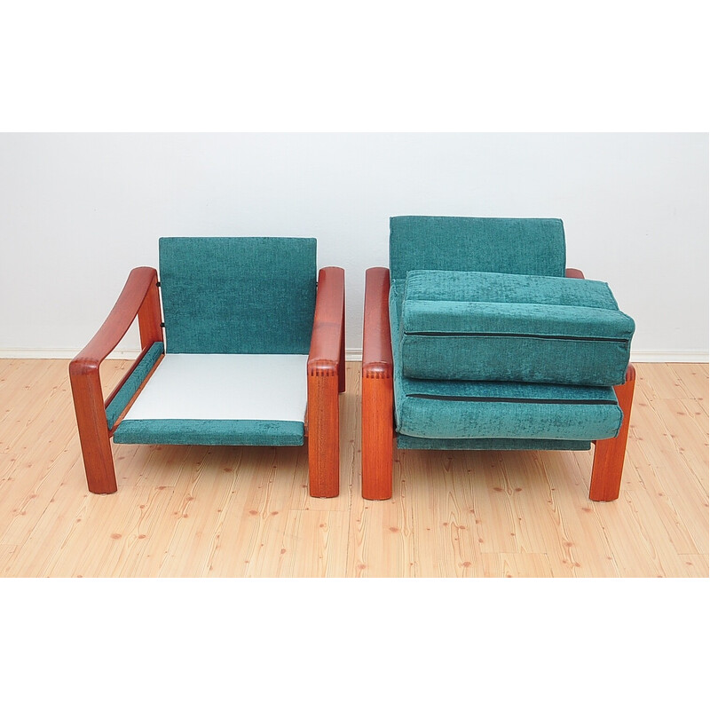 Paar vintage Scandinavische fauteuils van massief teakhout, 1970