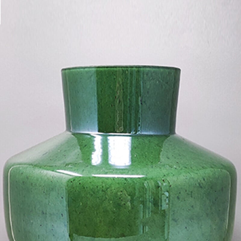 Pair of vintage green vases in Murano glass by Dogi, Italy 1970s