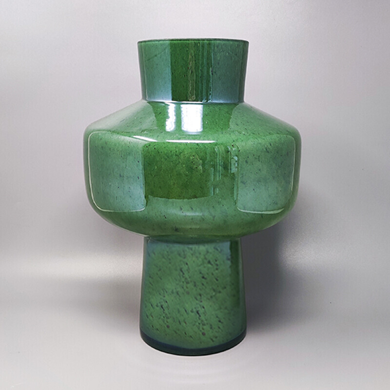 Par de vasos verdes vintage em vidro Murano pela Dogi, Itália 1970s