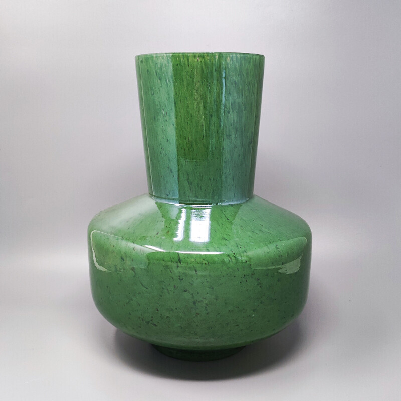 Pair of vintage green vases in Murano glass by Dogi, Italy 1970s