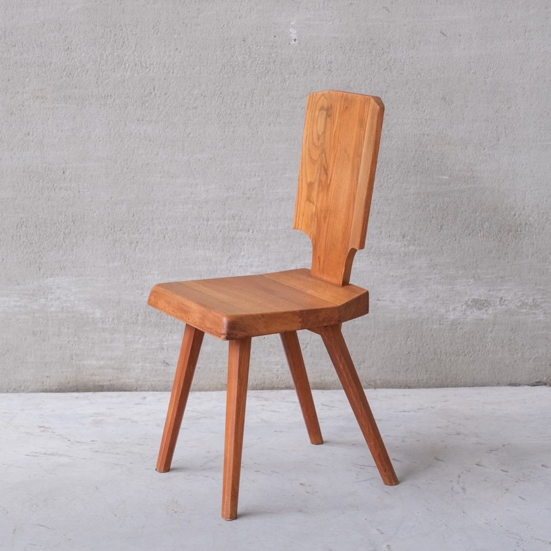 Conjunto de 3 cadeiras de jantar em madeira de olmo francês S28 de meados do século, de Pierre Chapo, 1972