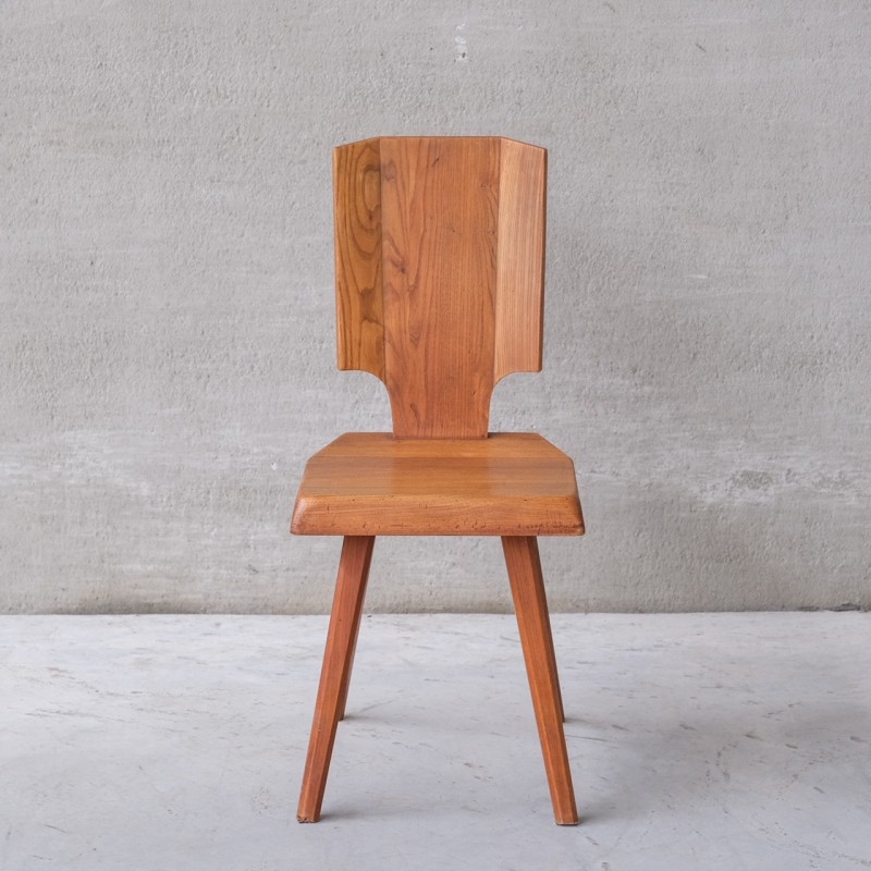 Juego de 3 sillas de comedor francesas de mediados de siglo S28 en madera de olmo por Pierre Chapo, 1972