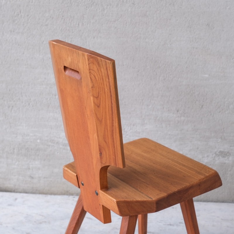 Ensemble de 3 chaises français vintage en bois d'orme S28 par Pierre Chapo, 1972