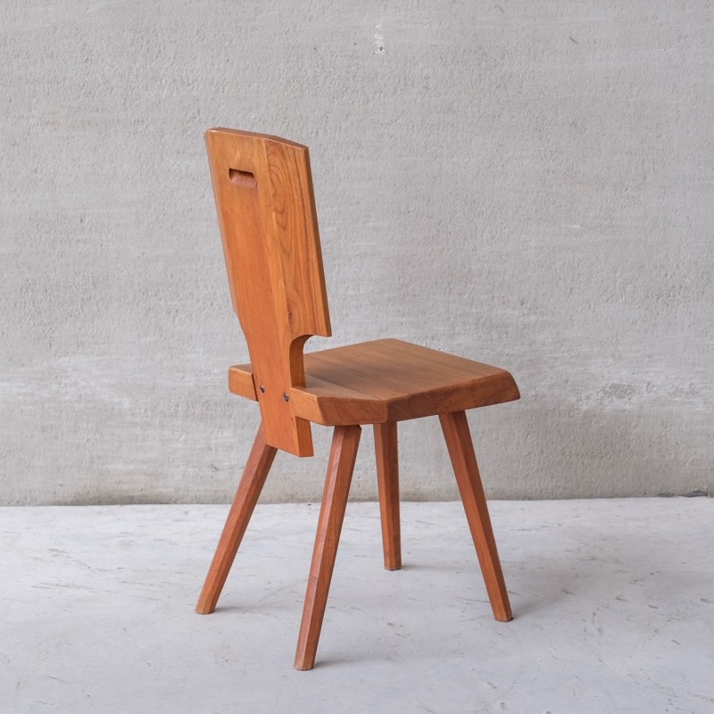 Juego de 3 sillas de comedor francesas de mediados de siglo S28 en madera de olmo por Pierre Chapo, 1972