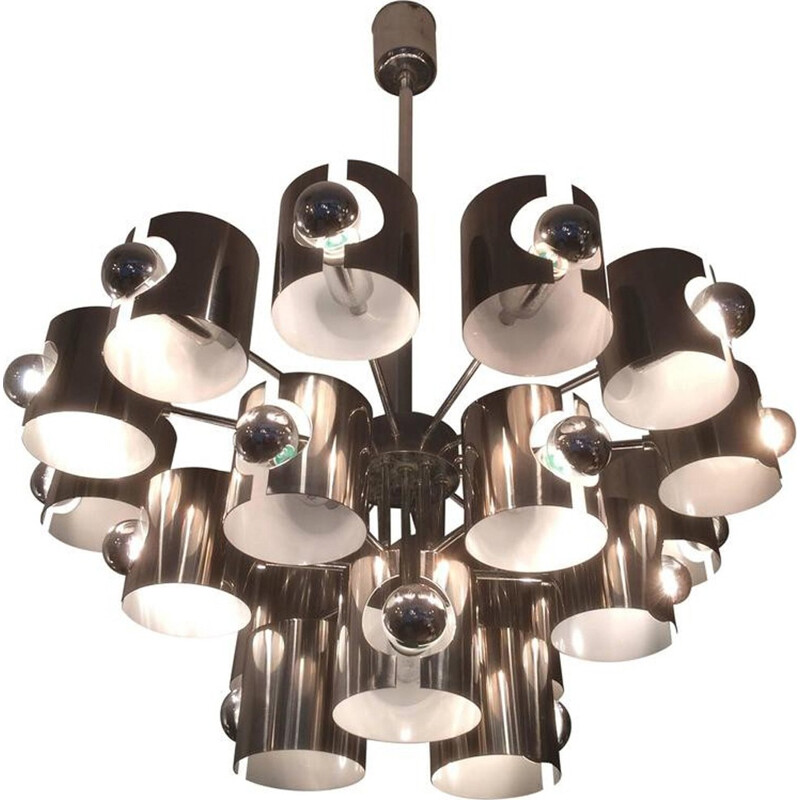 Big aluminium lamperti chandelier 21 lights - 1970s