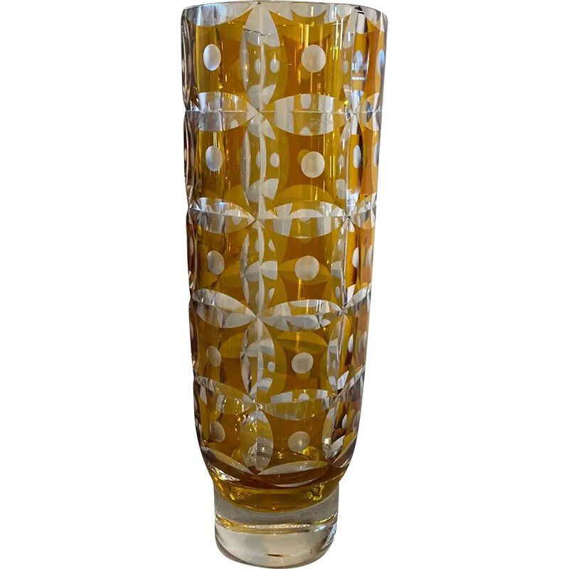 Vase vintage bohémien Art Déco en cristal ambré, 1930