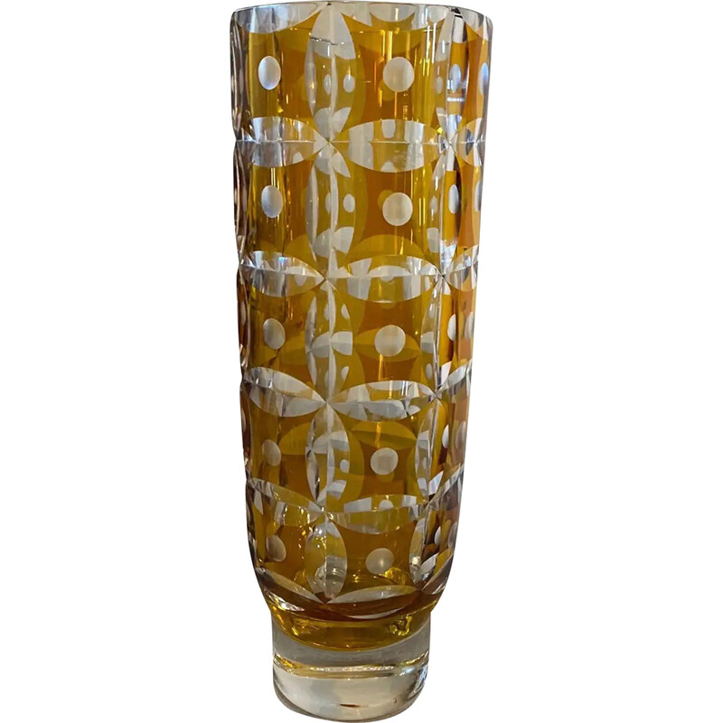 Vaso vintage in cristallo ambrato Art Déco bohémien, 1930