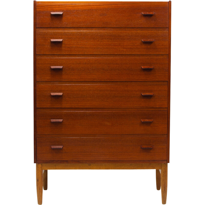 Vintage Tallboy teak chest of drawers by Poul Volther for Munch Møbler, Denmark 1950