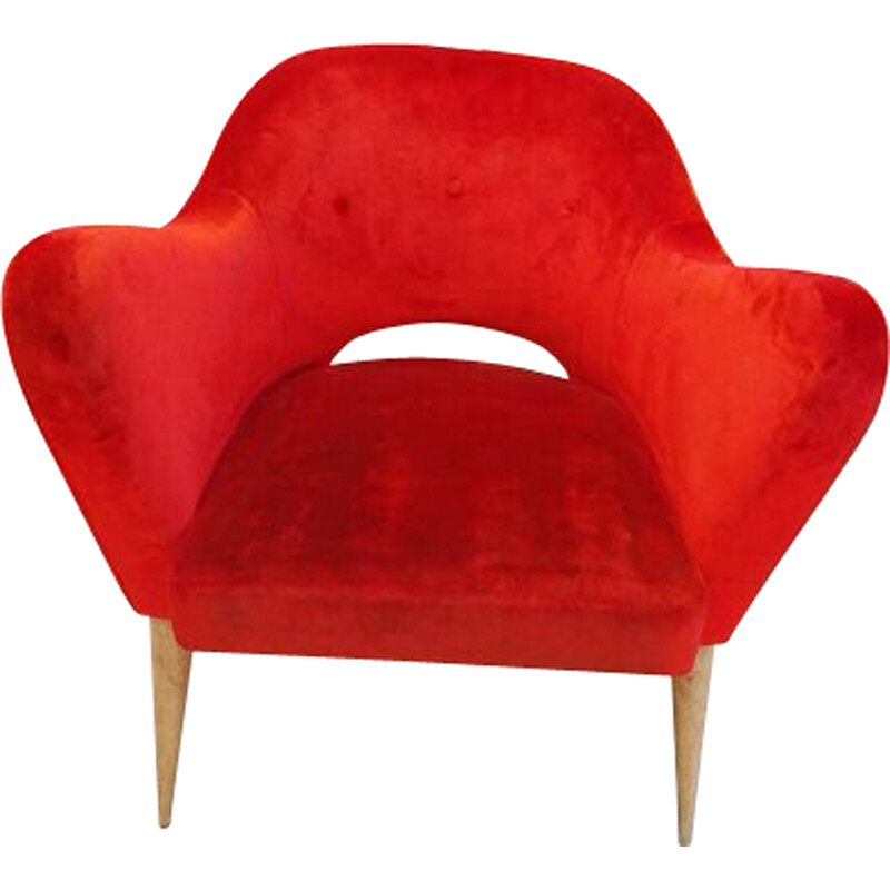 Fauteuil de cocktail vintage scandinave en velours rouge, 1960-1970