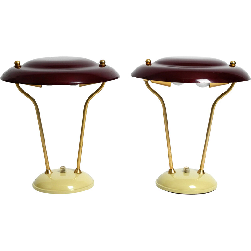 Paire de lampes de table vintage en métal et laiton, Italie 1950