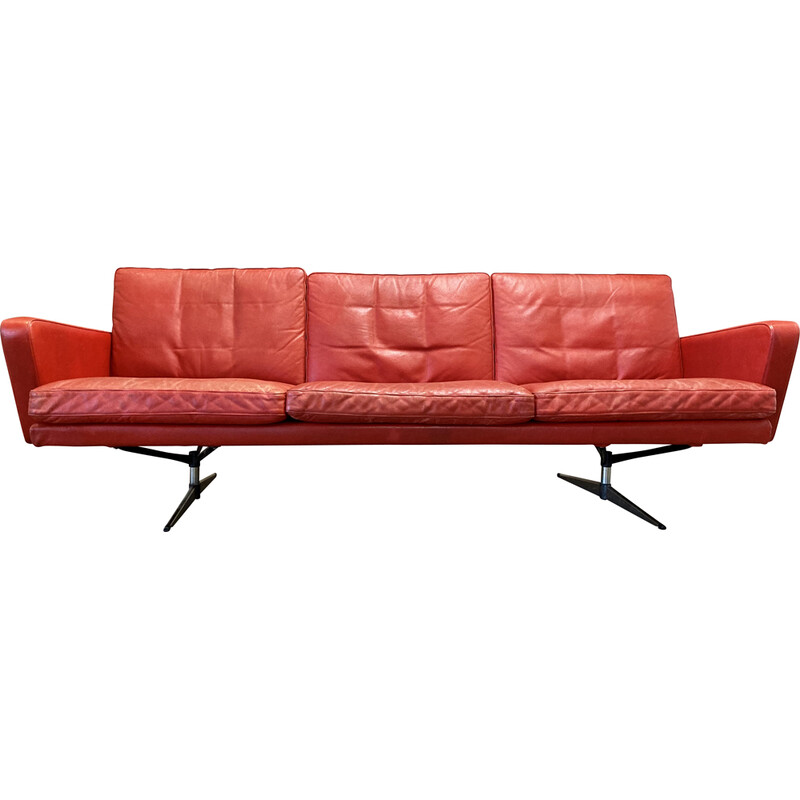 Vintage 3 seater sofa in leather and chrome, 1950s