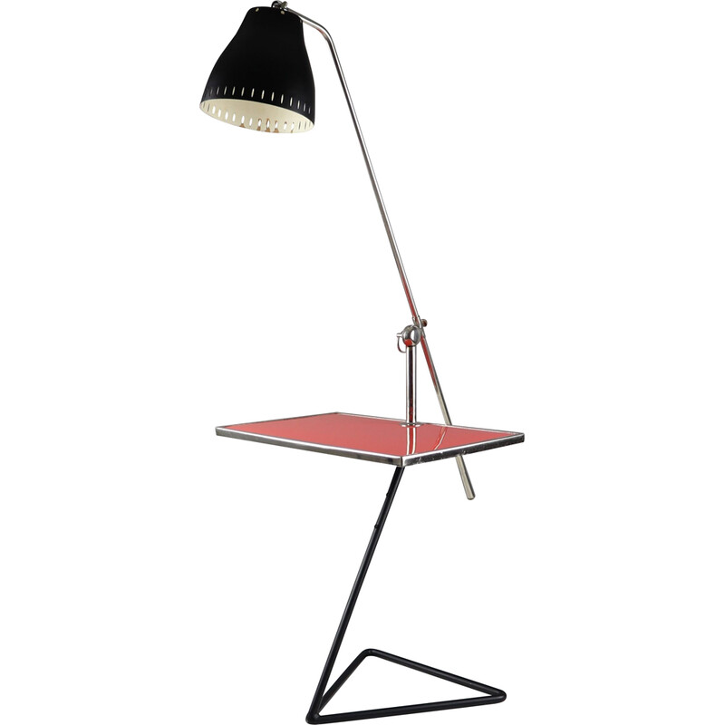 Vintage adjustable floor lamp with table, 1971