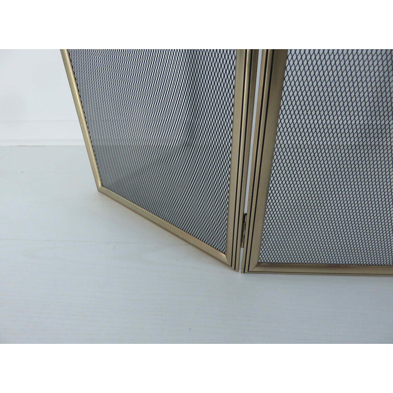 Vintage 3 panel brass fireplace screen, France 1970