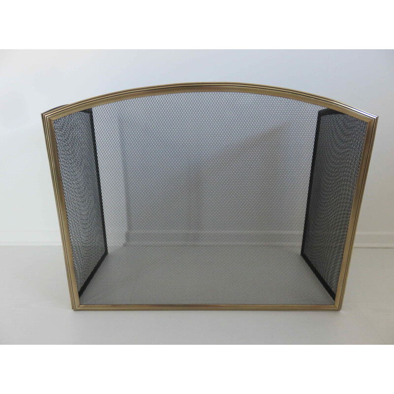 Vintage 3 panel brass fireplace screen, France 1970