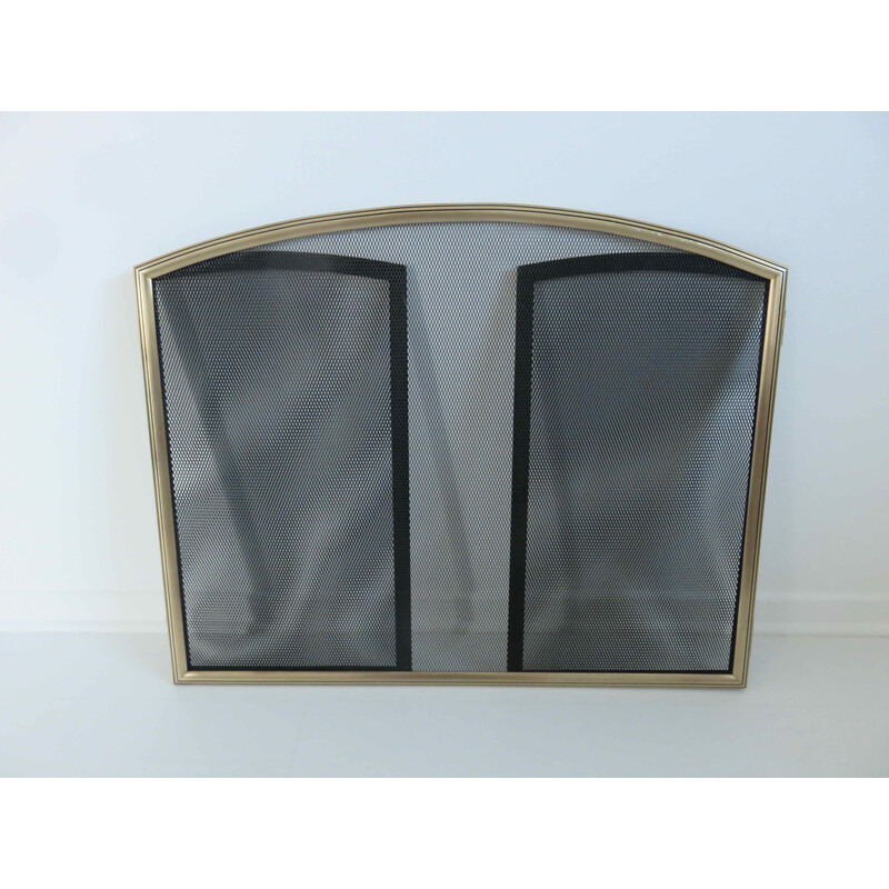 Vintage 3 panel brass fireplace screen, France 1970