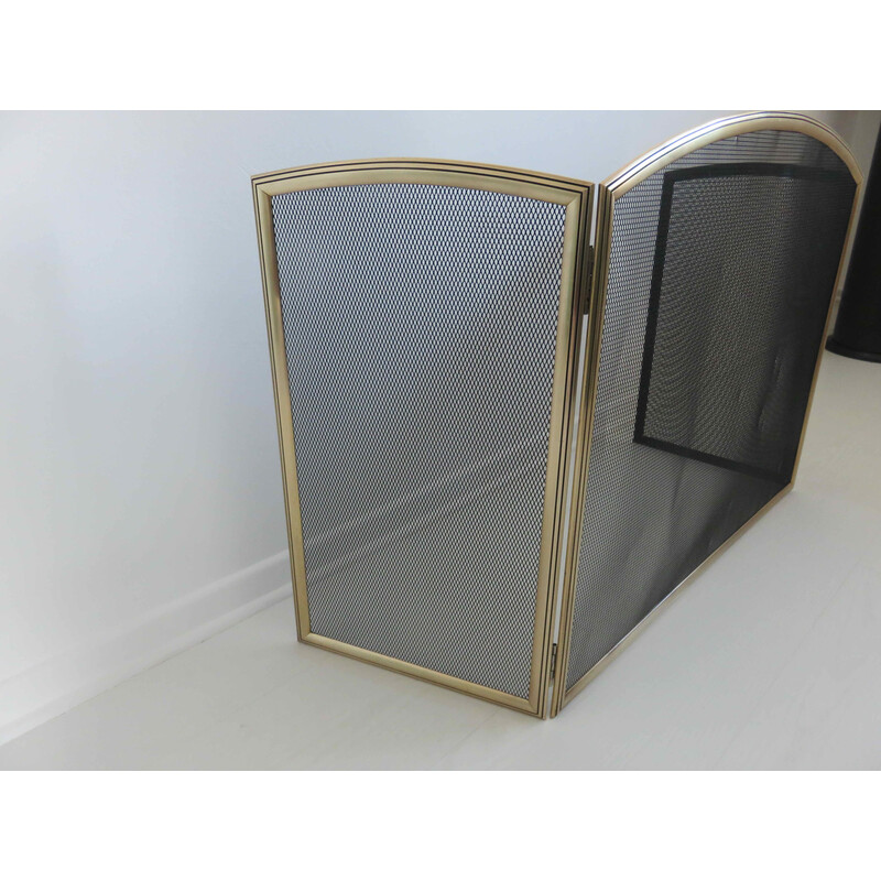 Vintage 3 panel brass fireplace screen, France 1970