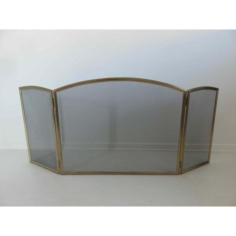 Vintage 3 panel brass fireplace screen, France 1970