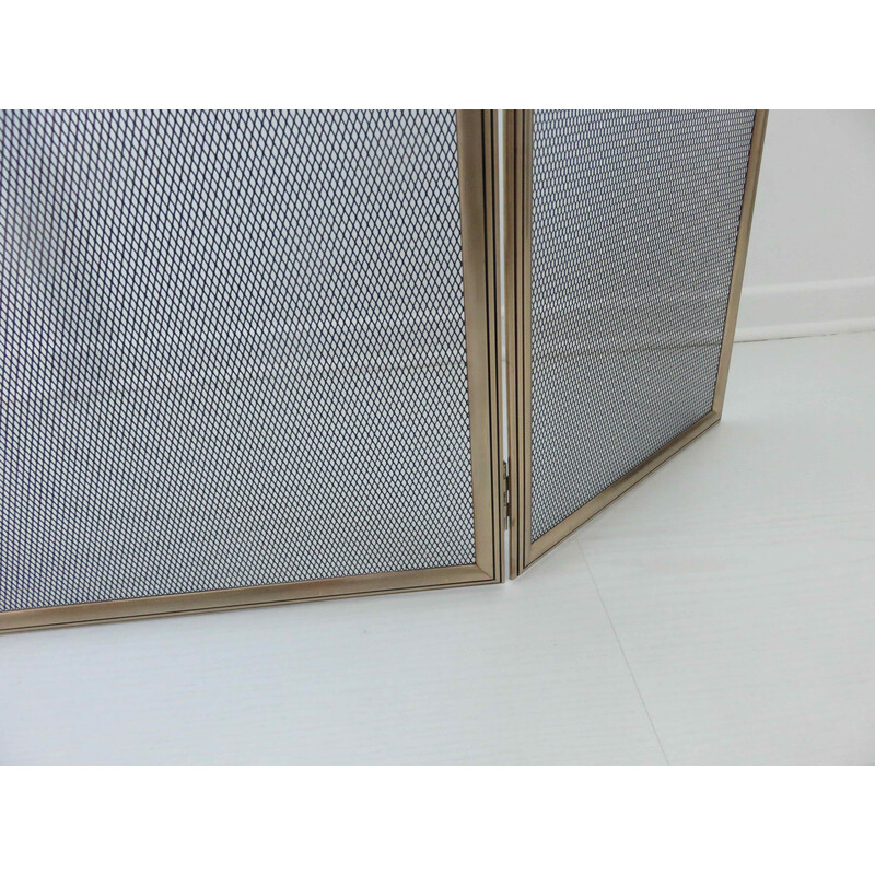 Vintage 3 panel brass fireplace screen, France 1970