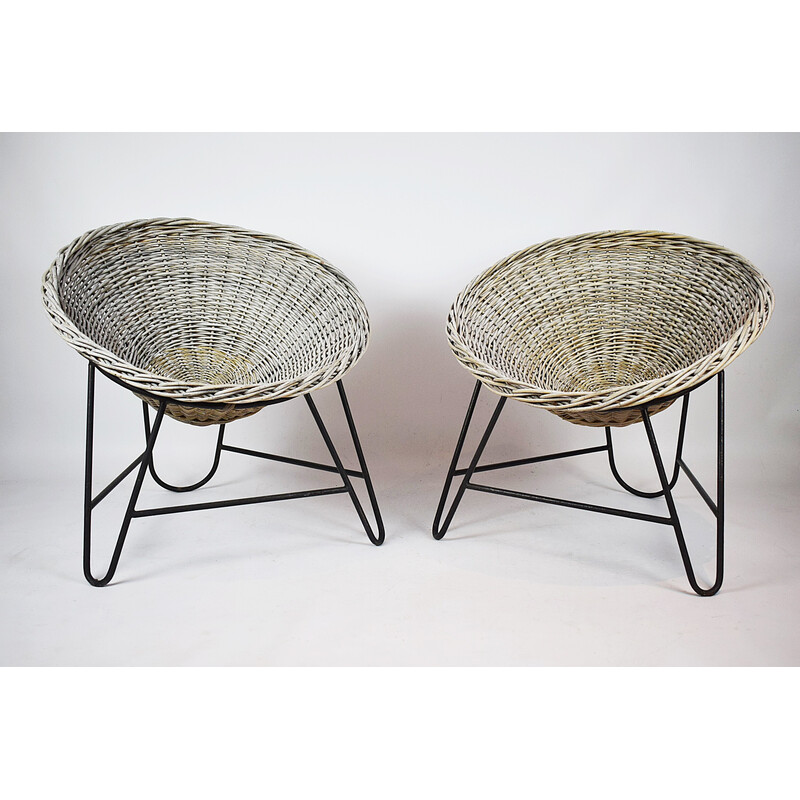 Pair of vintage wicker armchairs, 1970s