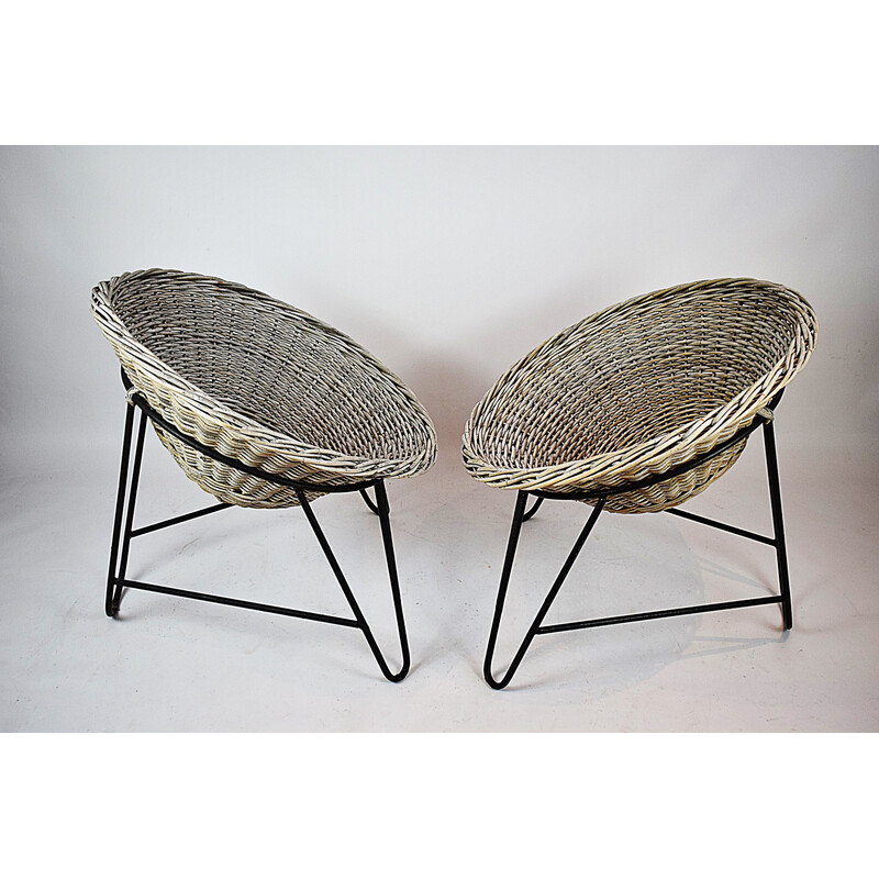 Paar Vintage-Sessel aus Korbgeflecht, 1970er Jahre