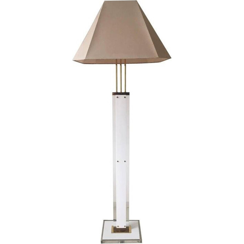 Vintage brass floor lamp with shade, 1970