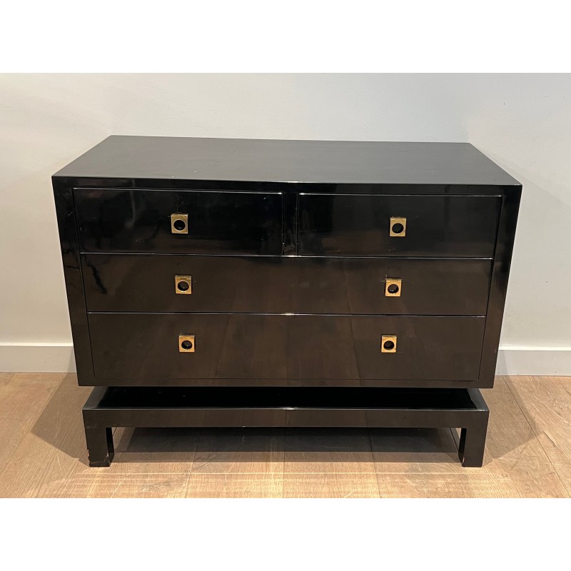 Vintage black lacquered chest of drawers by Guy Lefèvre for Maison Jansen, 1970