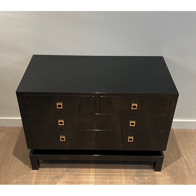 Vintage black lacquered chest of drawers by Guy Lefèvre for Maison Jansen, 1970