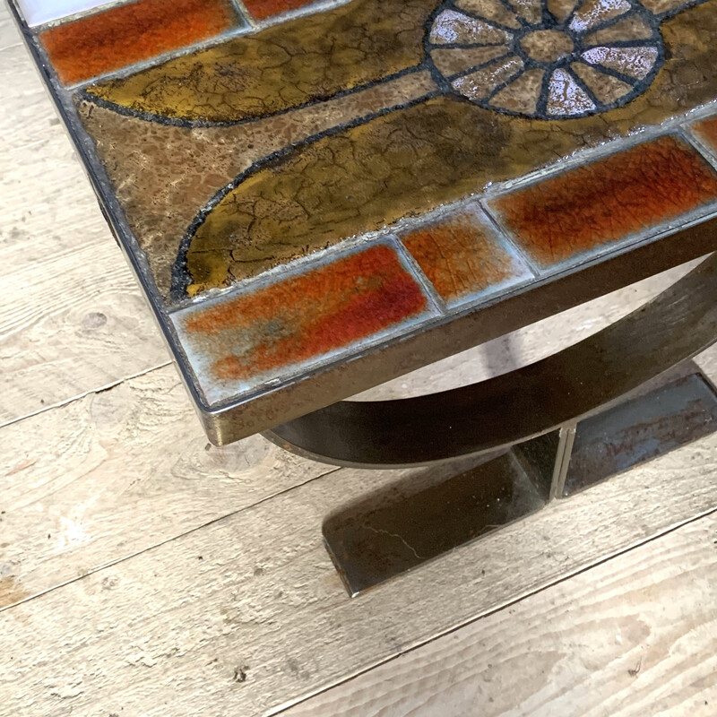 Vintage coffee table in ceramic and brushed steel by Jean Gregorieff for Roche Bobois, 1970