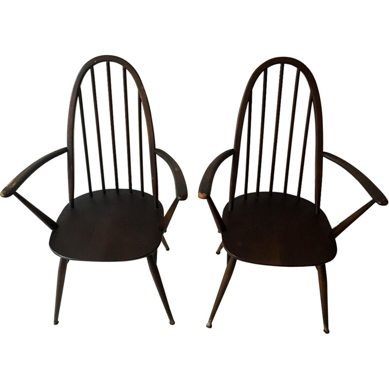 Set of 2 chairs and 2 dining chairs model Windsor by Ercol - 1950s