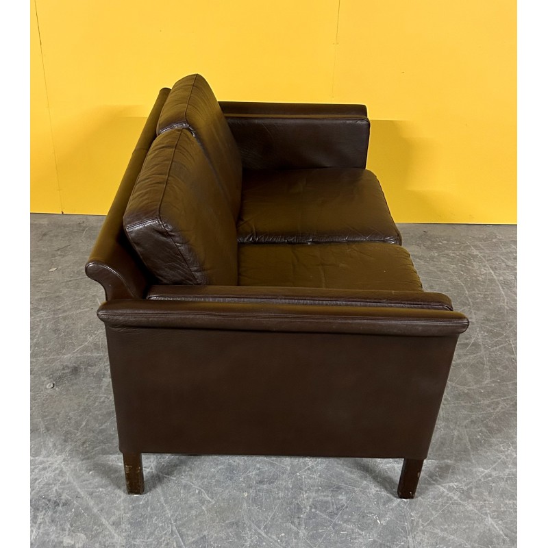 Dänisches Vintage 2-Sitzer Sofa aus braunem Leder, 1960er Jahre