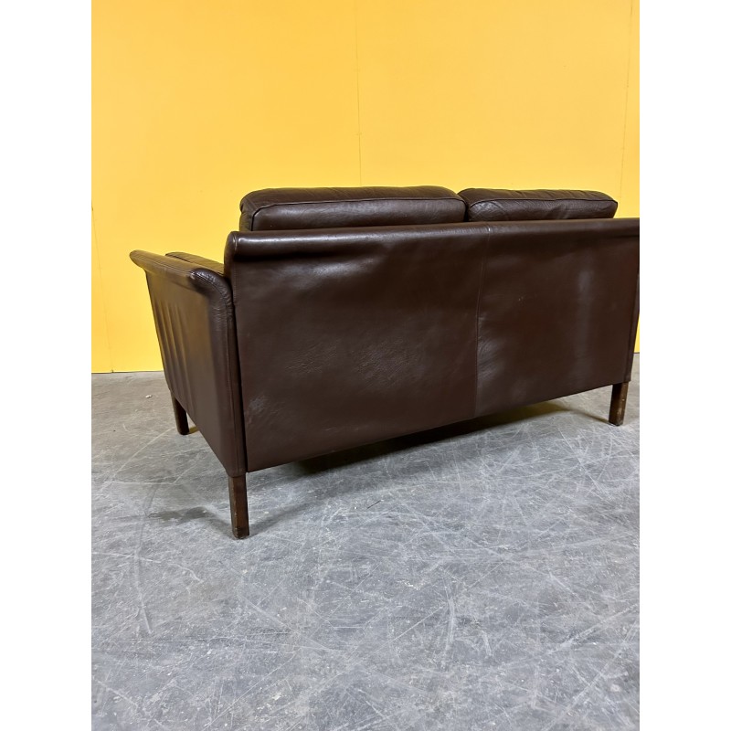 Danish vintage 2 seater brown leather sofa, 1960s