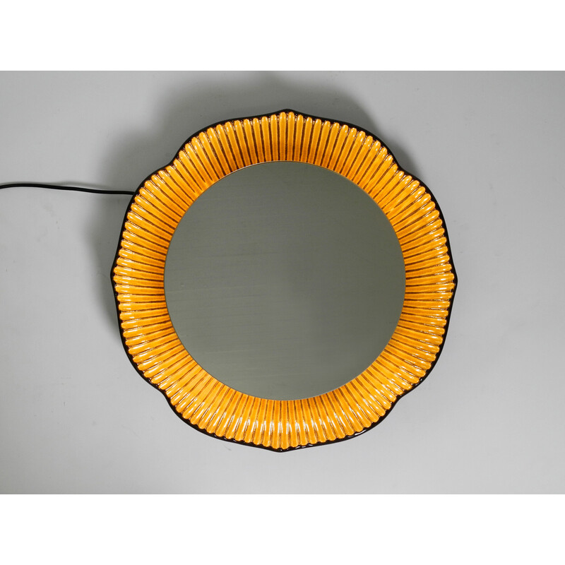 Vintage illuminated ceramic wall mirror, Germany 1970s