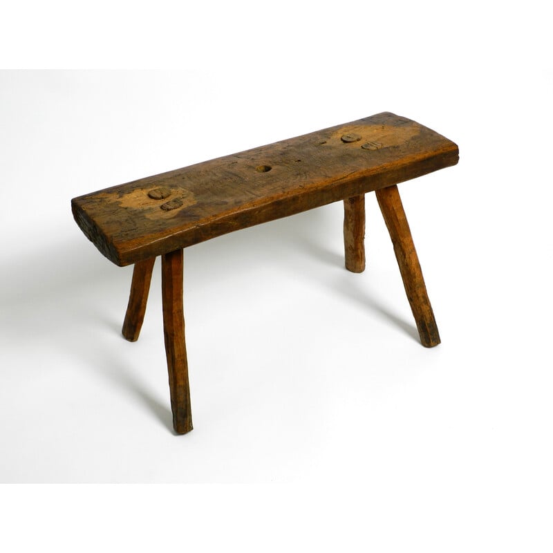 Banco de madeira maciça de quatro patas oblongas Vintage