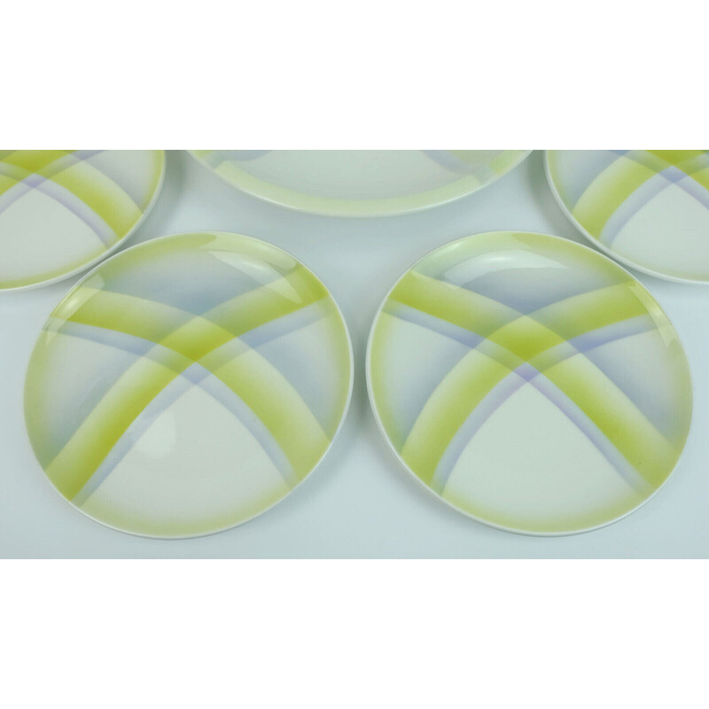 Vintage 7-piece spritzdekor ceramic plate set, 1930s