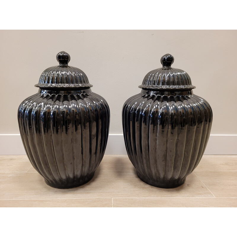 Pareja de tibores vintage en cerámica negra, Italia