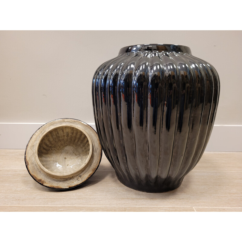 Paar Vintage-Tibore aus schwarzer Keramik, Italien