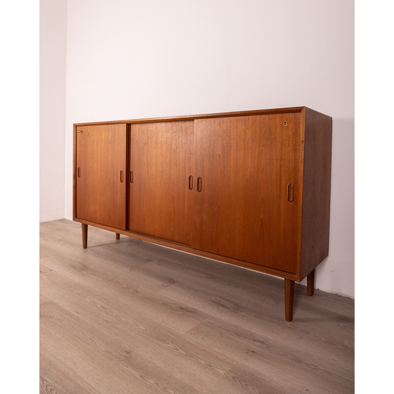 Vintage teak wood sideboard with three sliding doors, 1970s