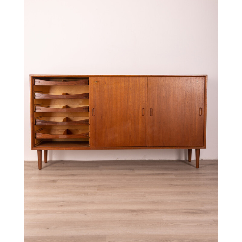 Vintage teak wood sideboard with three sliding doors, 1970s