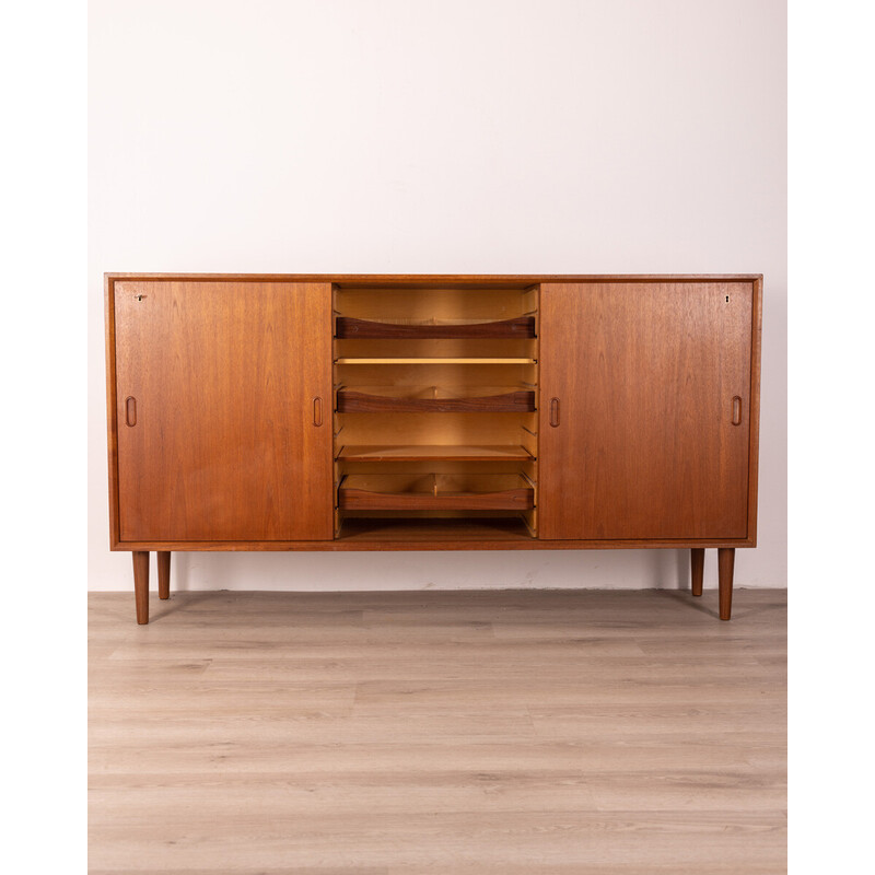 Vintage teak wood sideboard with three sliding doors, 1970s