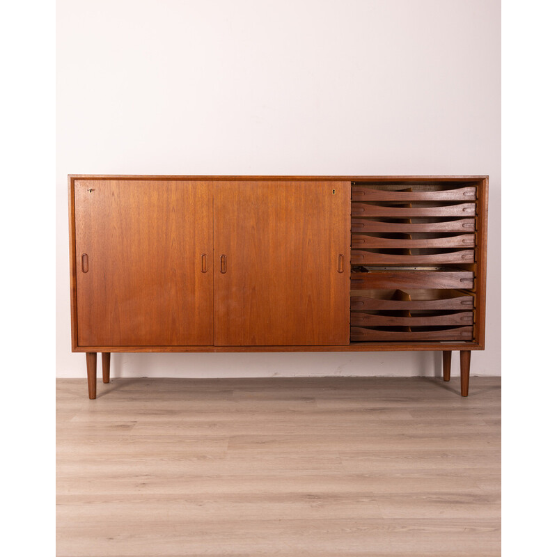 Vintage teak wood sideboard with three sliding doors, 1970s