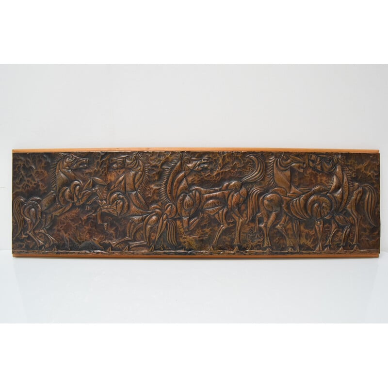 Mid-century wood and copper wall sculpture, Czechoslovakia 1968