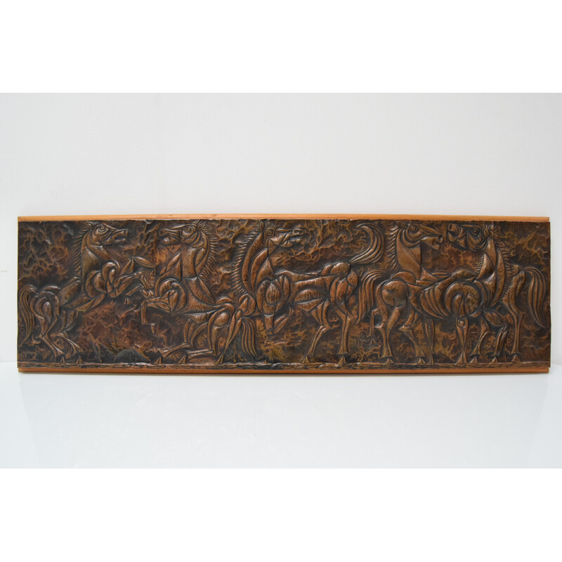 Mid-century wood and copper wall sculpture, Czechoslovakia 1968